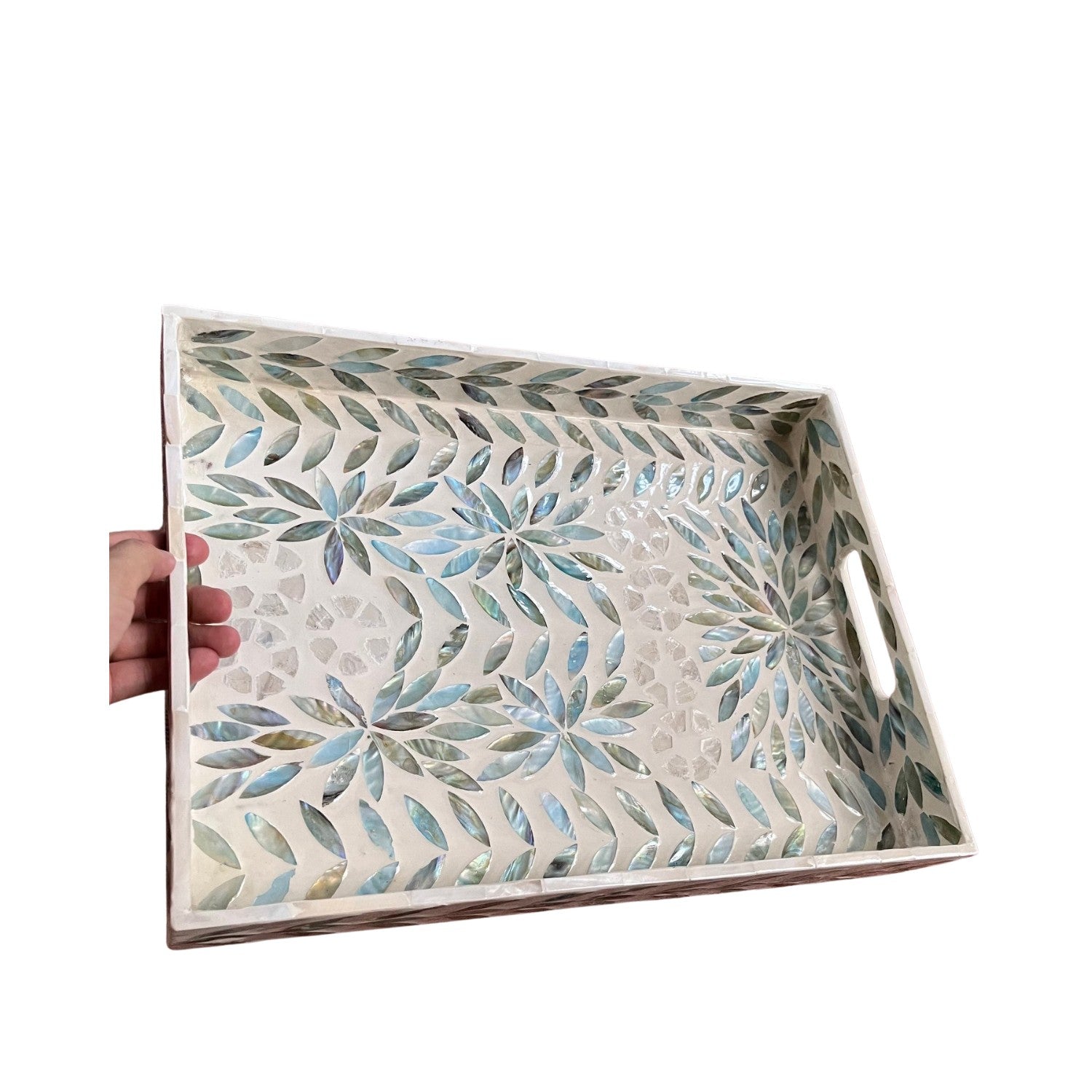 Handcrafted Rectangular Tray With Mother Of Pearl Inlay 4