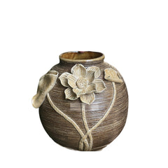 Handcrafted Round Ceramic Vase With Embossed Design