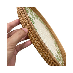 Handcrafted Round Rattan Tray With Mother Of Pearl Inlay 2