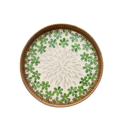 Handcrafted Round Rattan Tray With Mother Of Pearl Inlay 2