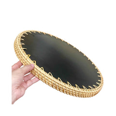Handcrafted Round Rattan Tray With Mother Of Pearl Inlay 3
