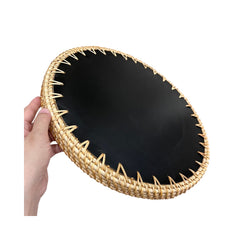 Handcrafted Round Rattan Tray With Mother Of Pearl Inlay 4
