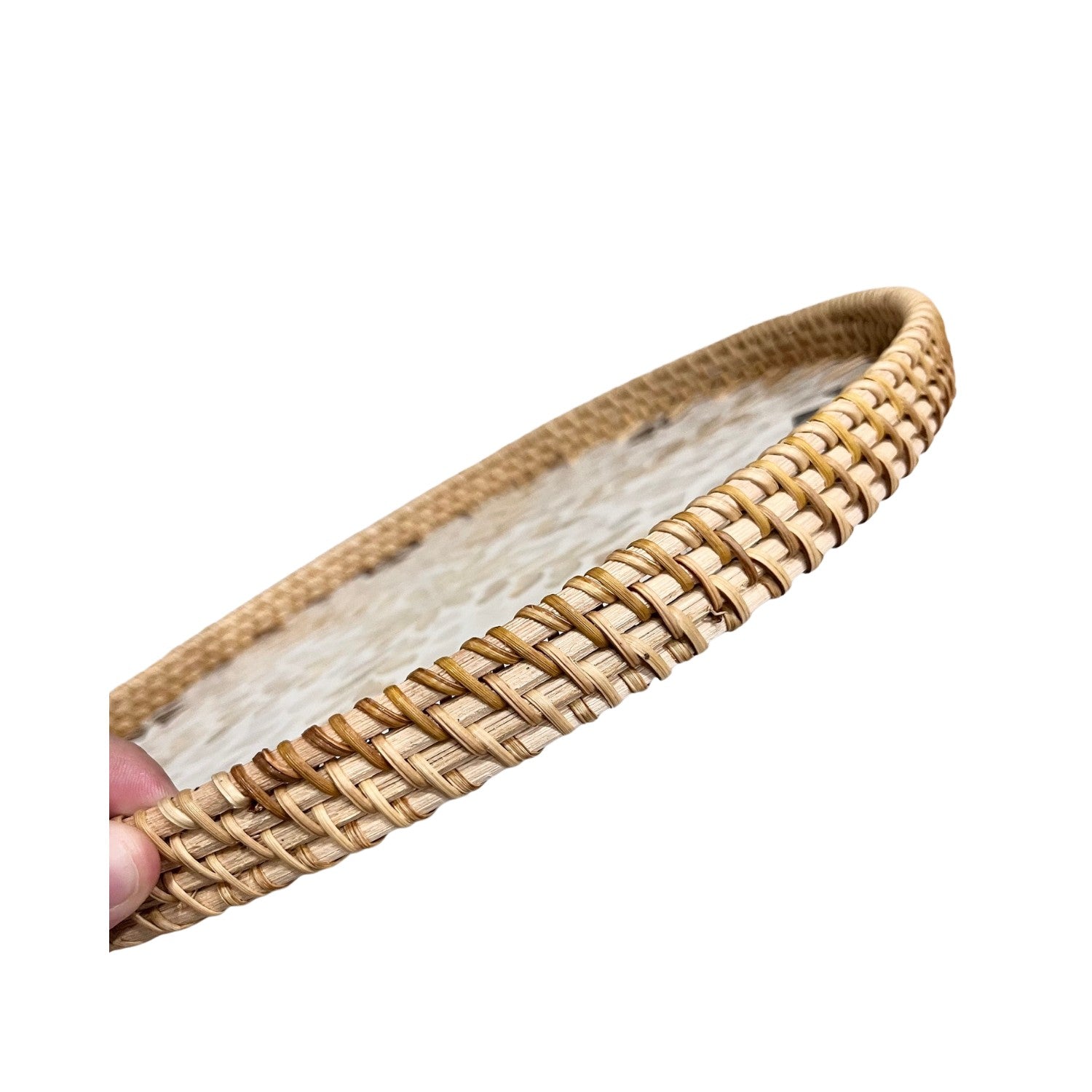 Handcrafted Round Rattan Tray With Mother Of Pearl Inlay 4