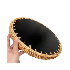 Handcrafted Round Rattan Tray With Mother Of Pearl Inlay 5