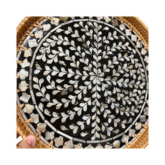 Handcrafted Round Rattan Tray With Mother Of Pearl Inlay 5