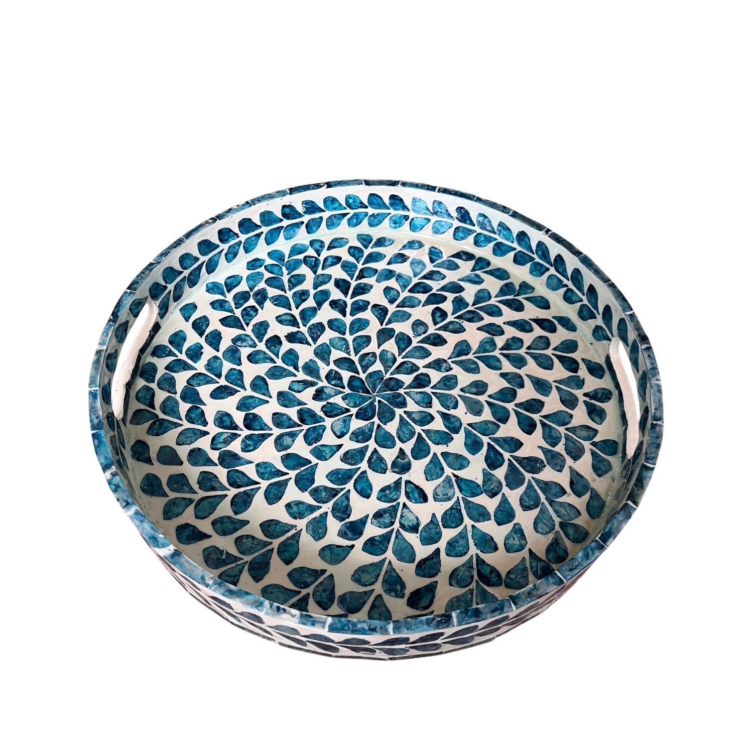 Handcrafted Round Tray With Mother Of Pearl Inlay 1