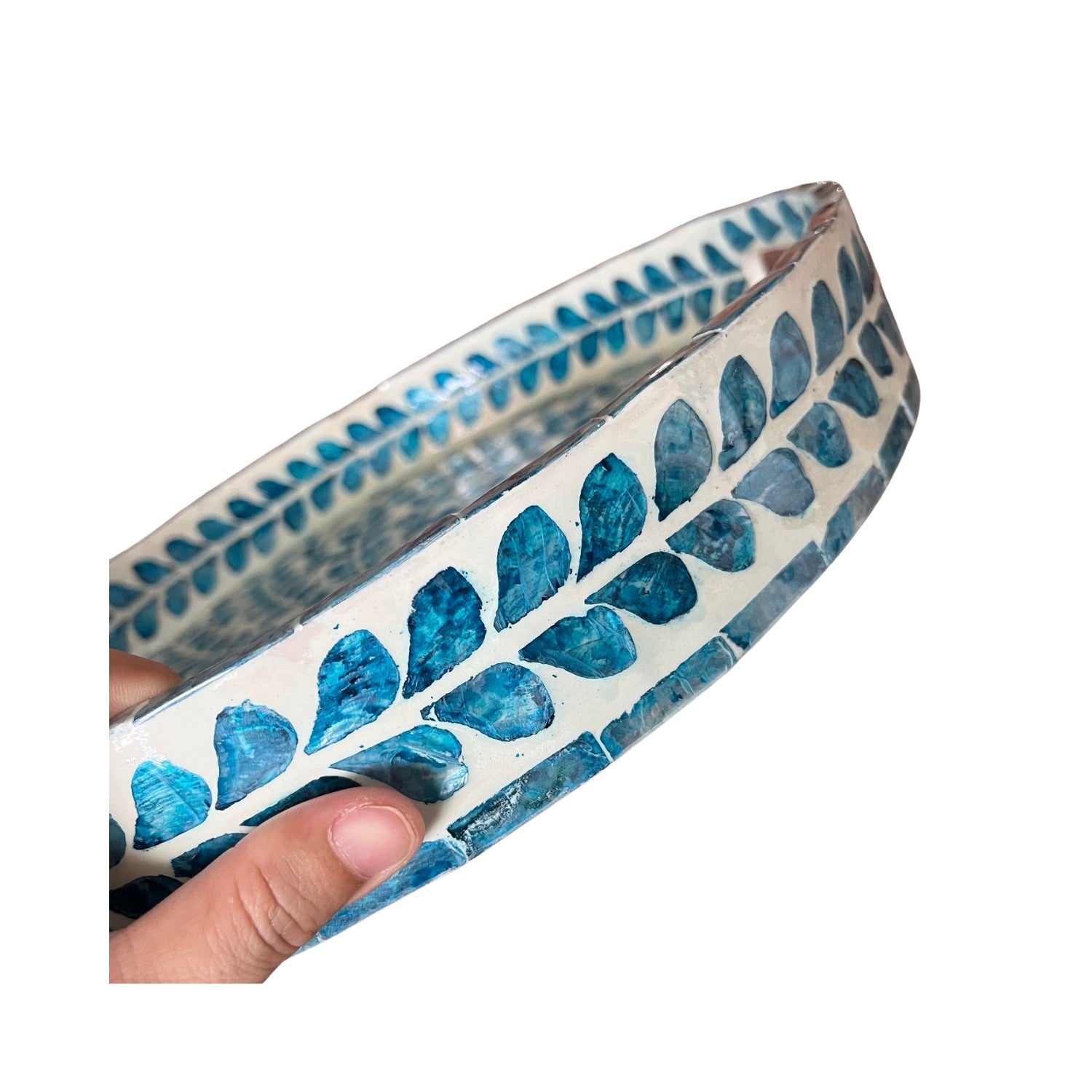 Handcrafted Round Tray With Mother Of Pearl Inlay 1