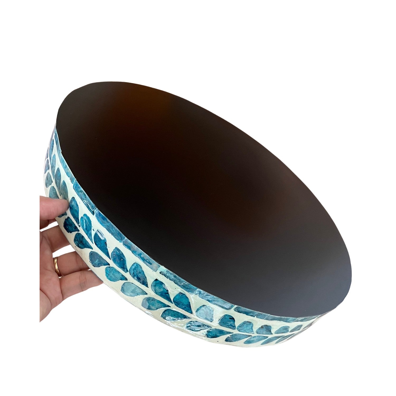 Handcrafted Round Tray With Mother Of Pearl Inlay 1