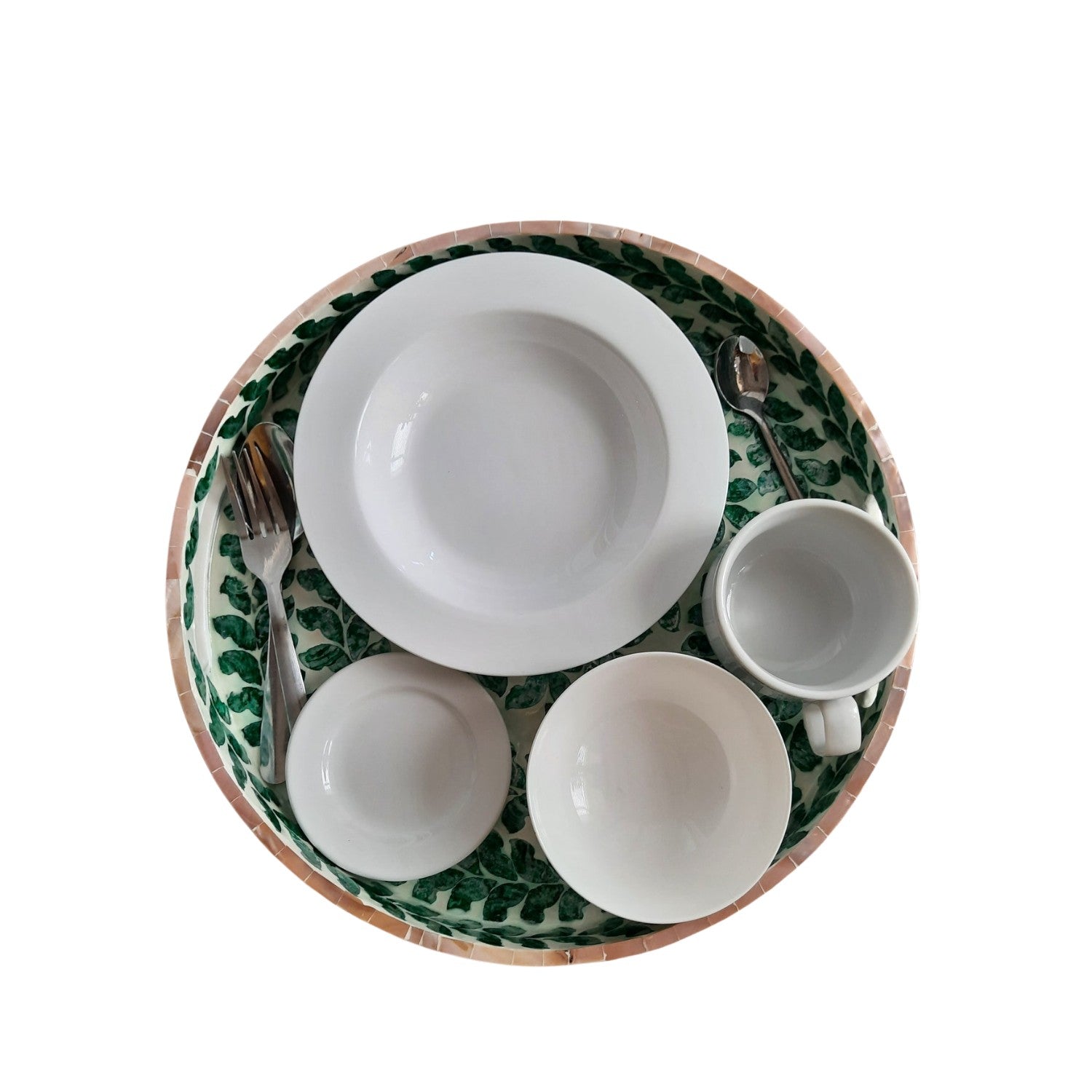 Handcrafted Round Tray With Mother Of Pearl Inlay 2