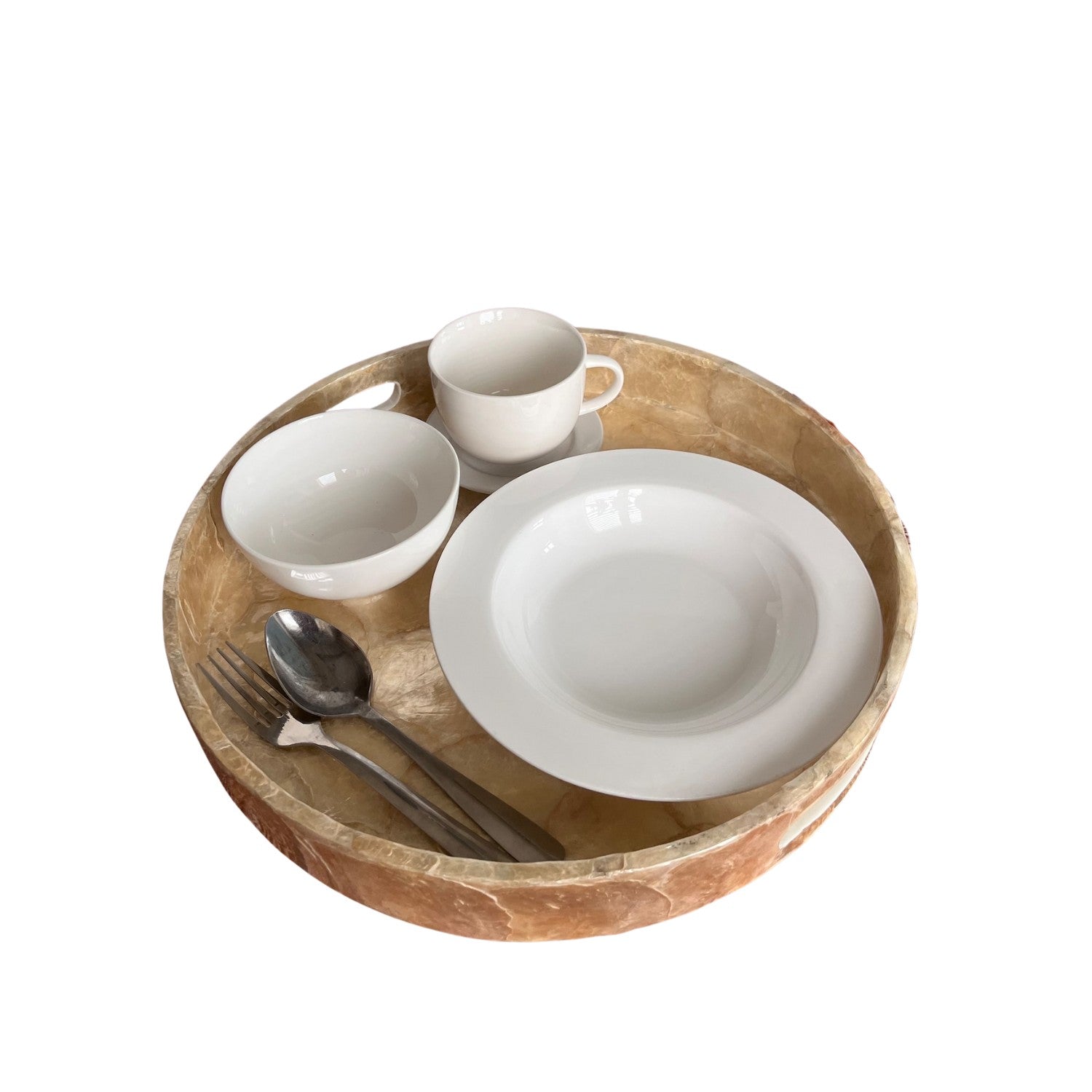 Handcrafted Round Tray With Mother Of Pearl Inlay 3