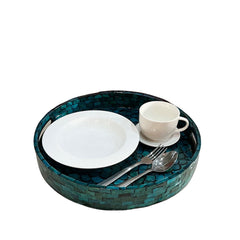 Handcrafted Round Tray With Mother Of Pearl Inlay 6