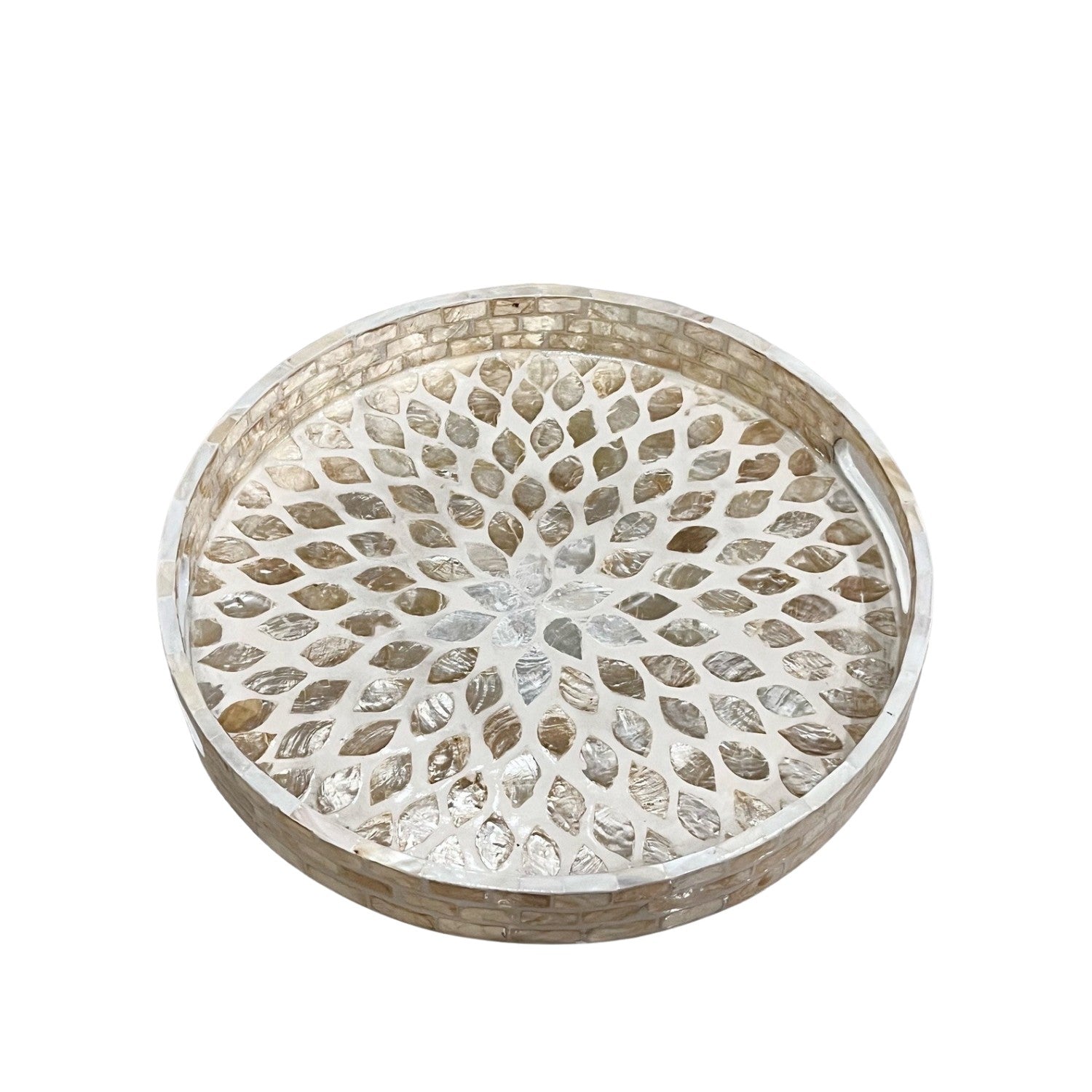 Handcrafted Round Tray With Mother Of Pearl Inlay