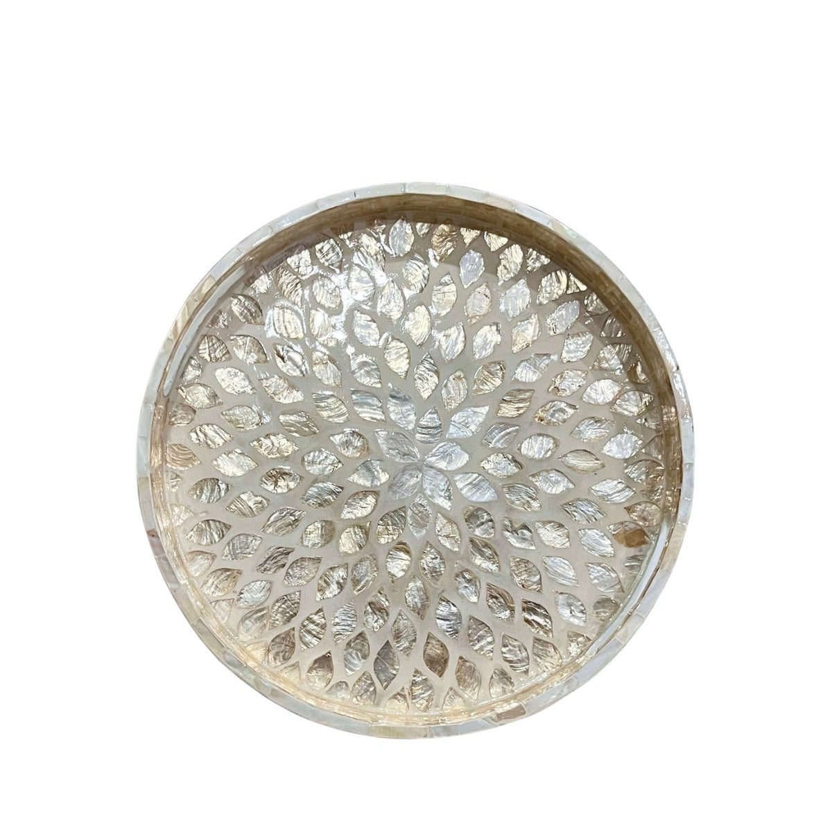 Handcrafted Round Tray With Mother Of Pearl Inlay