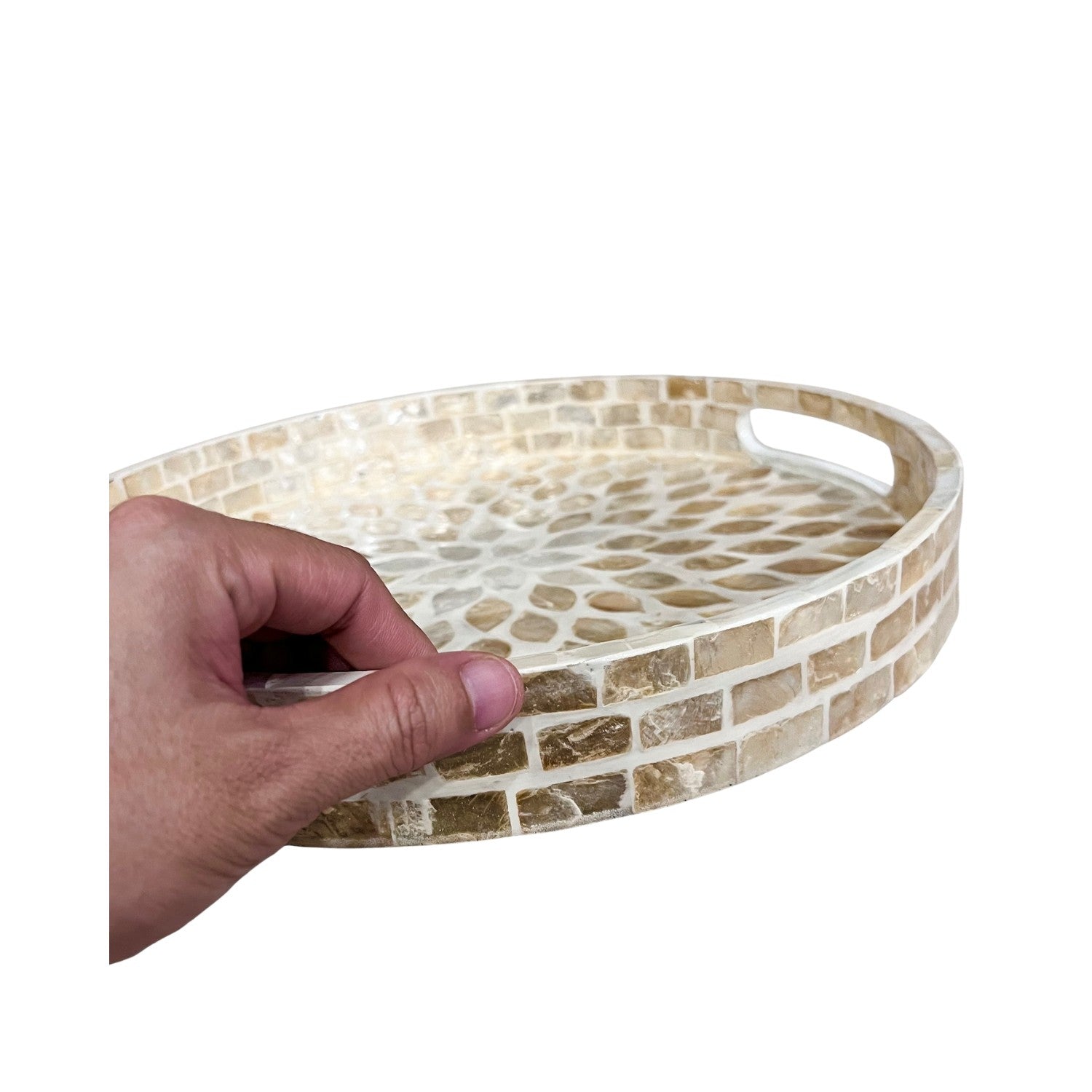 Handcrafted Round Tray With Mother Of Pearl Inlay