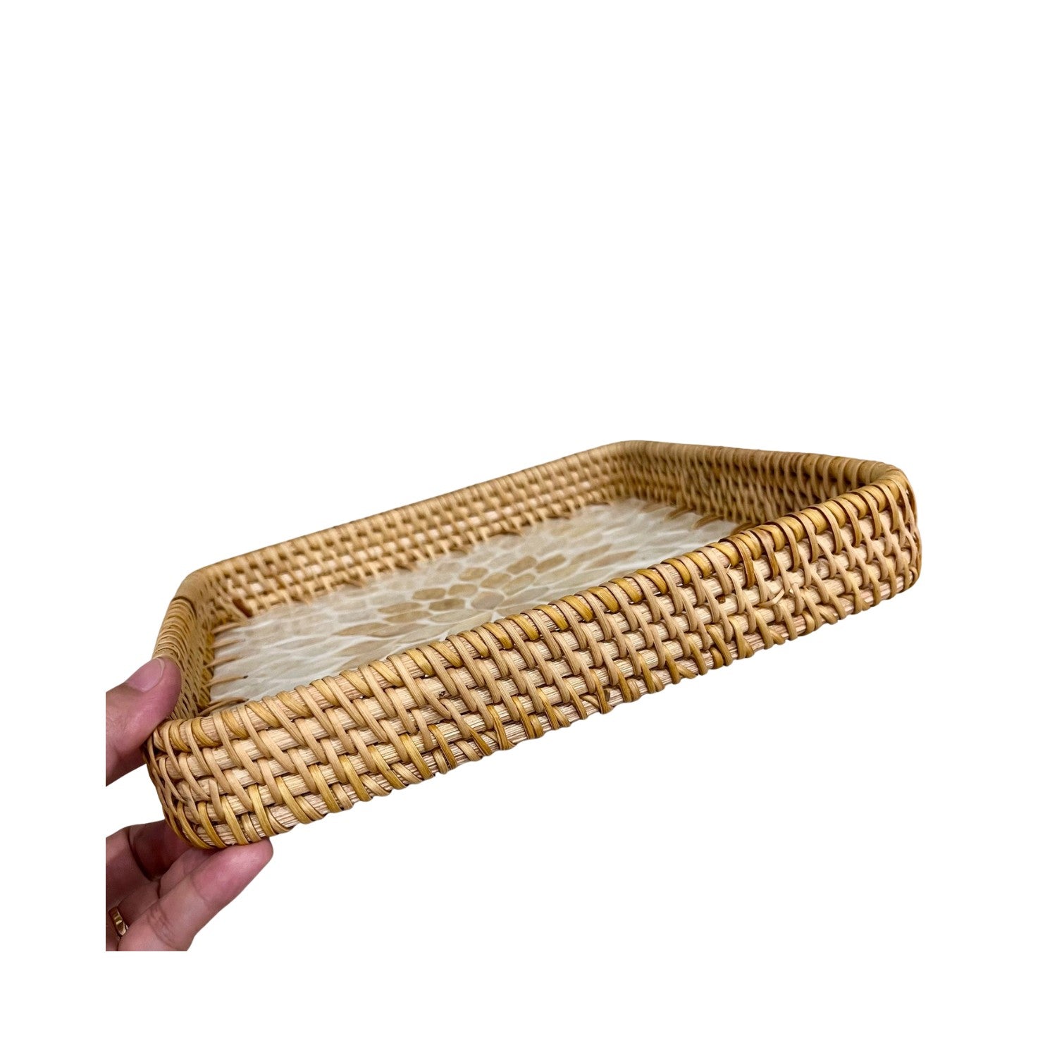 Handcrafted Square Tray Rattan Tray With Mother Of Pearl Inlay 1