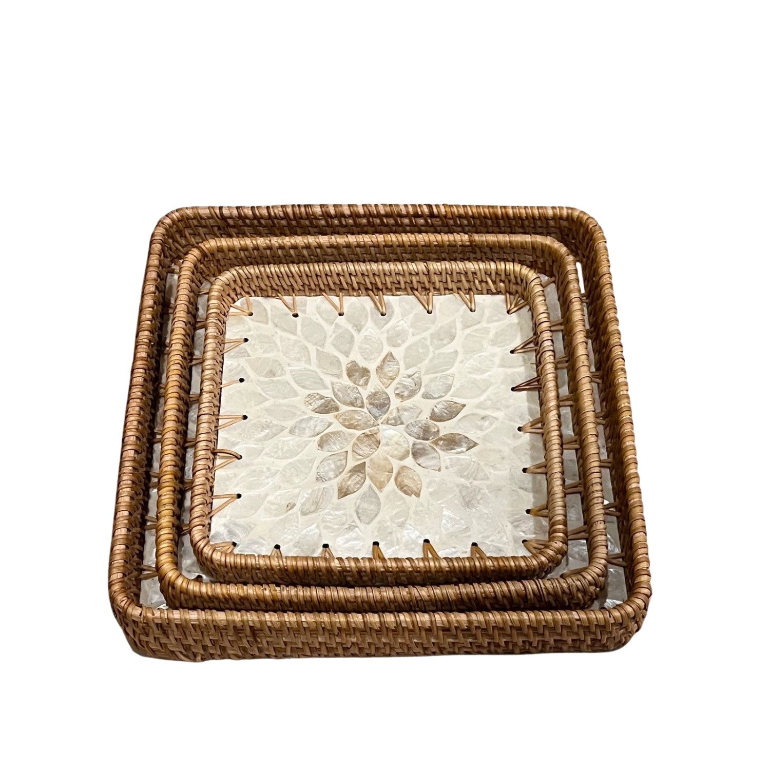 Handcrafted Square Tray Rattan Tray With Mother Of Pearl Inlay 1