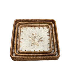 Handcrafted Square Tray Rattan Tray With Mother Of Pearl Inlay 1