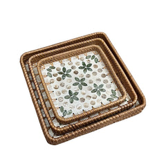 Handcrafted Square Tray Rattan Tray With Mother Of Pearl Inlay 2