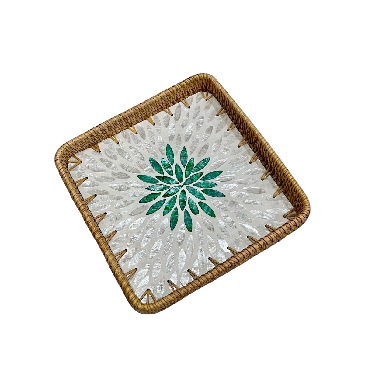 Handcrafted Square Tray Rattan Tray With Mother Of Pearl Inlay 3
