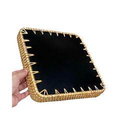 Handcrafted Square Tray Rattan Tray With Mother Of Pearl Inlay 3
