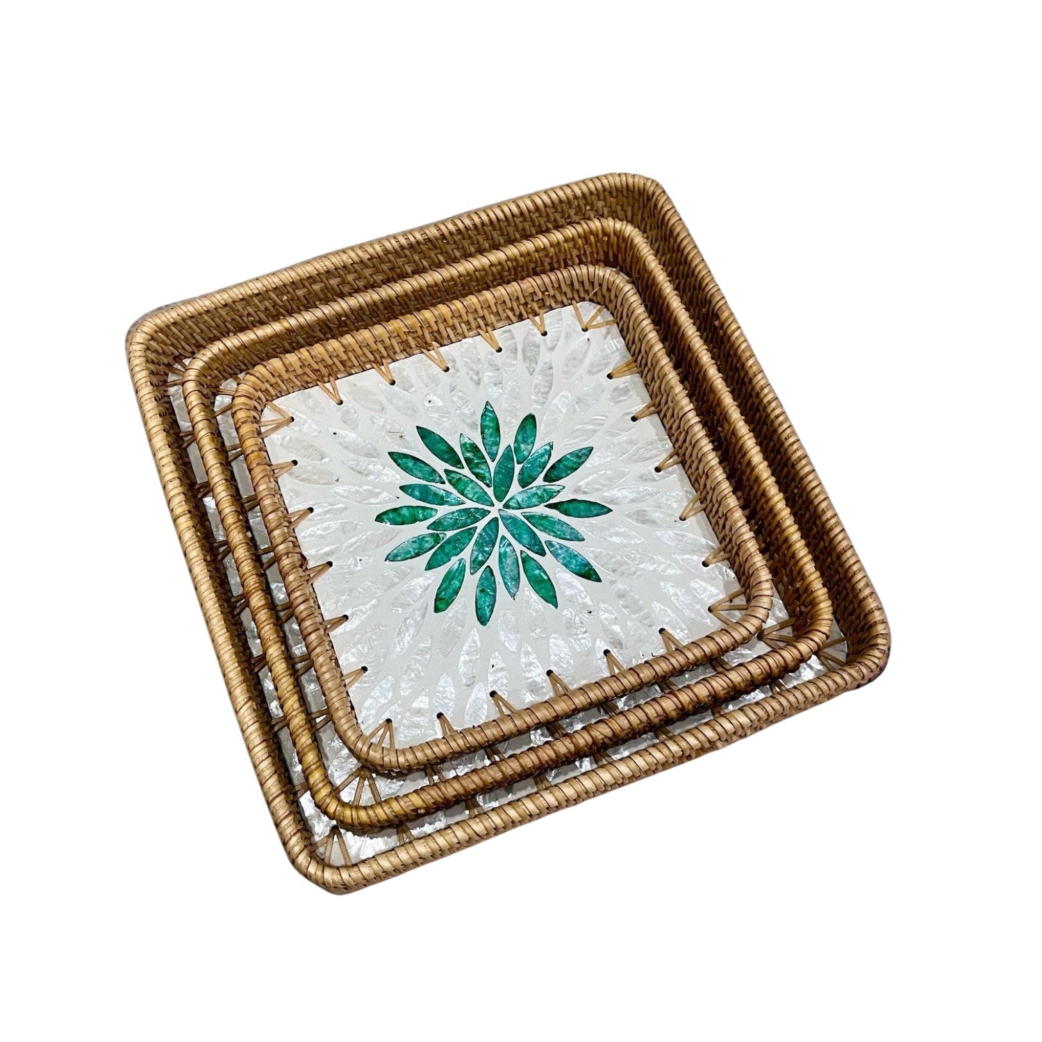 Handcrafted Square Tray Rattan Tray With Mother Of Pearl Inlay 3