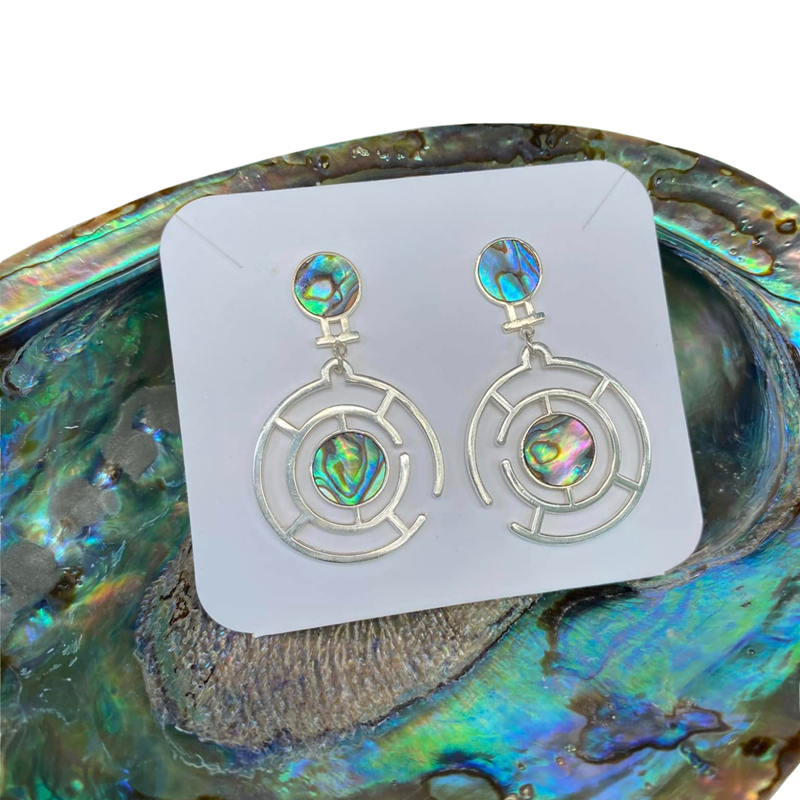 Handcrafted Abalone Shell Silver Maze Earrings