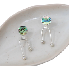 Handcrafted Full Moon Abalone Shell Silver Earrings