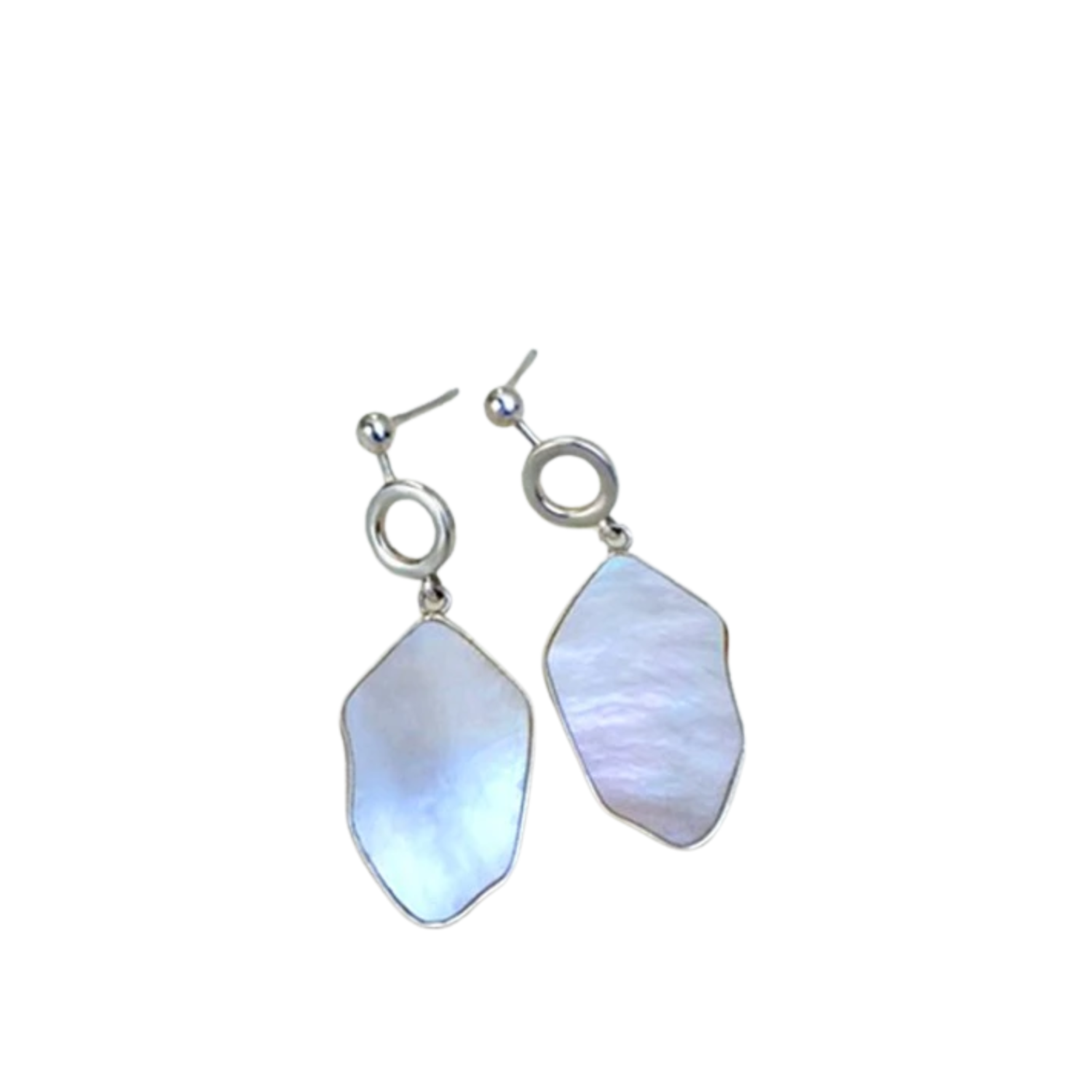 Handcrafted Silver Hexagonal Abalone Shell Earrings