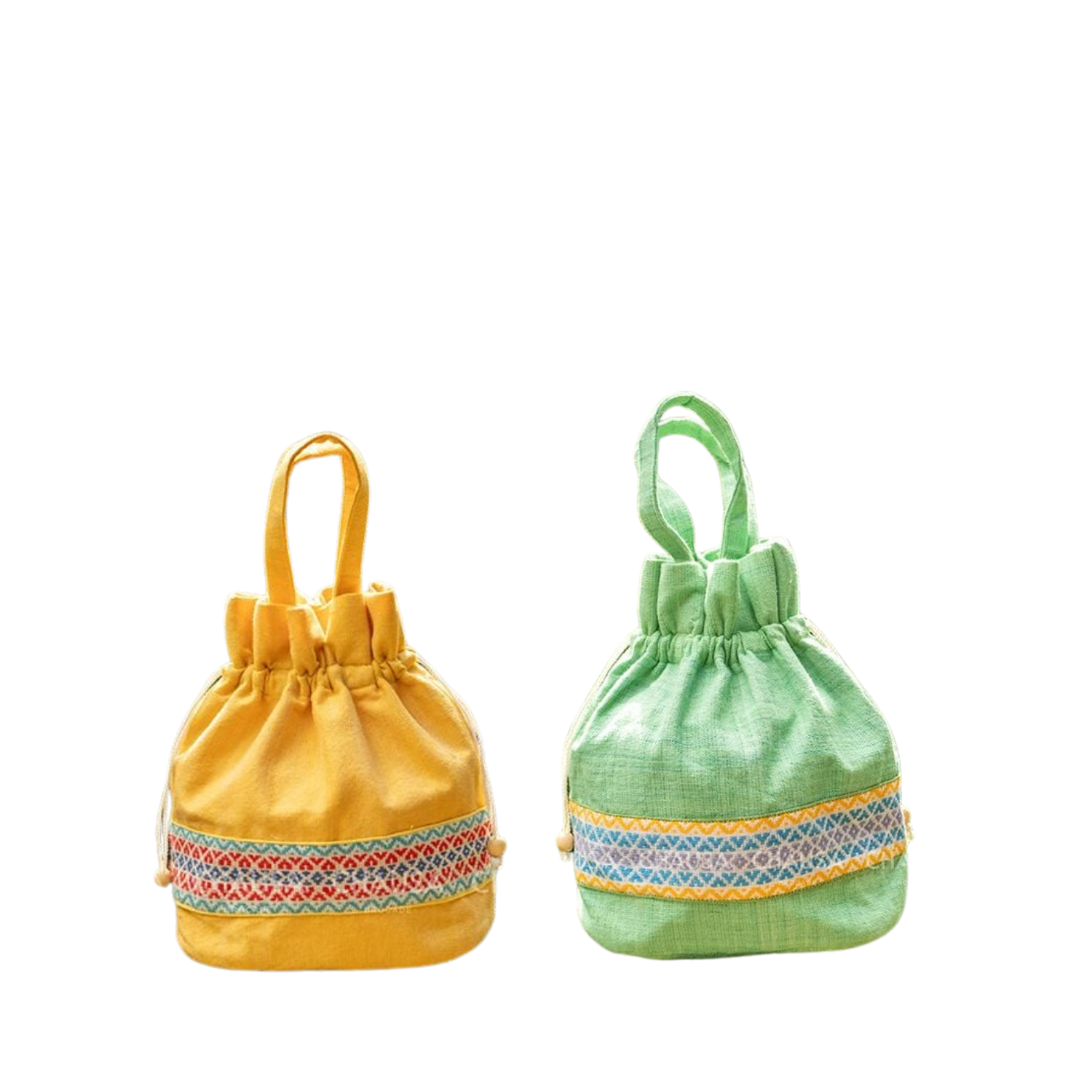 Hand-Woven Drawstring Brocade Handbag