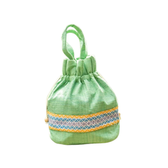 Hand-Woven Drawstring Brocade Handbag