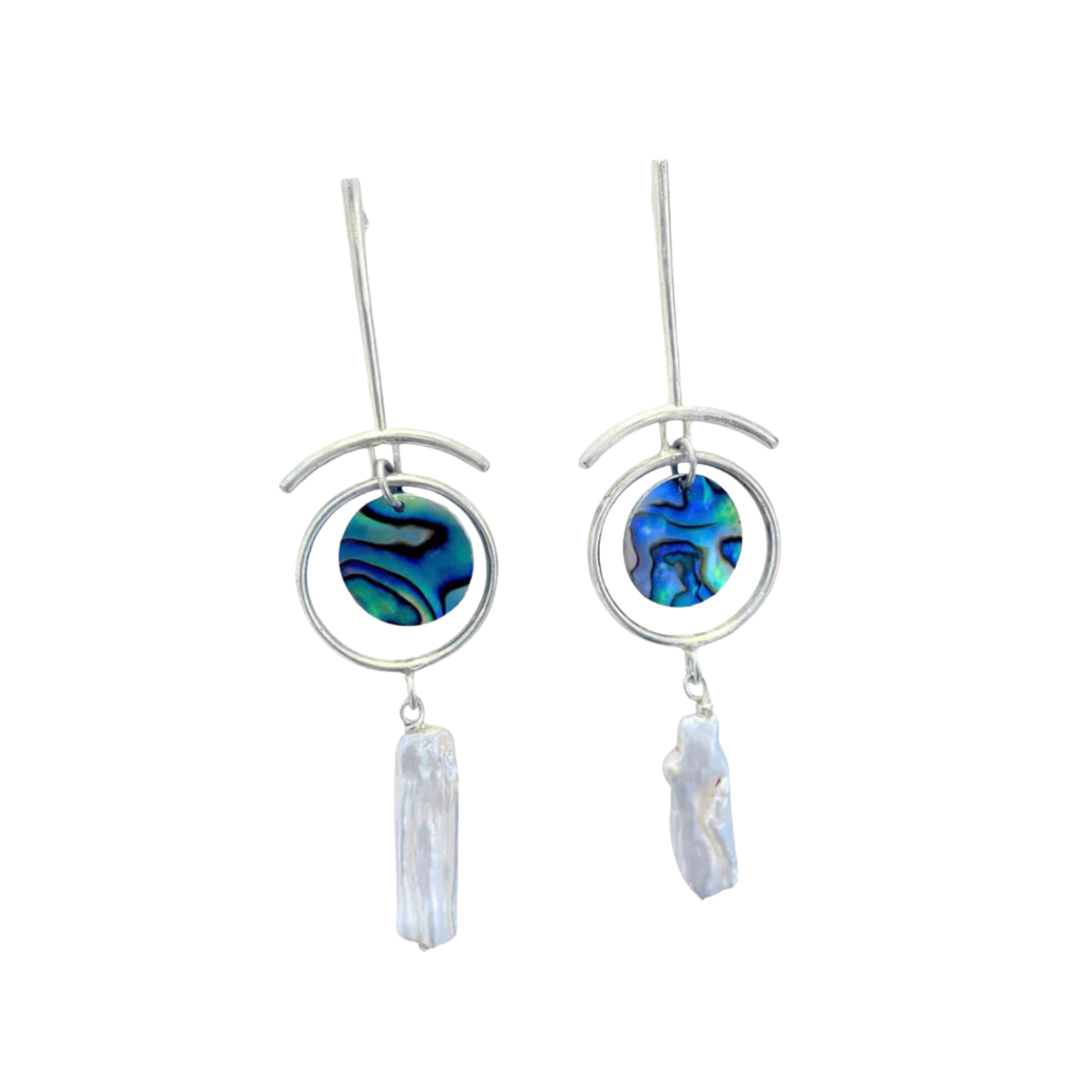 Handmade Abalone Shell Silver Moon Earrings