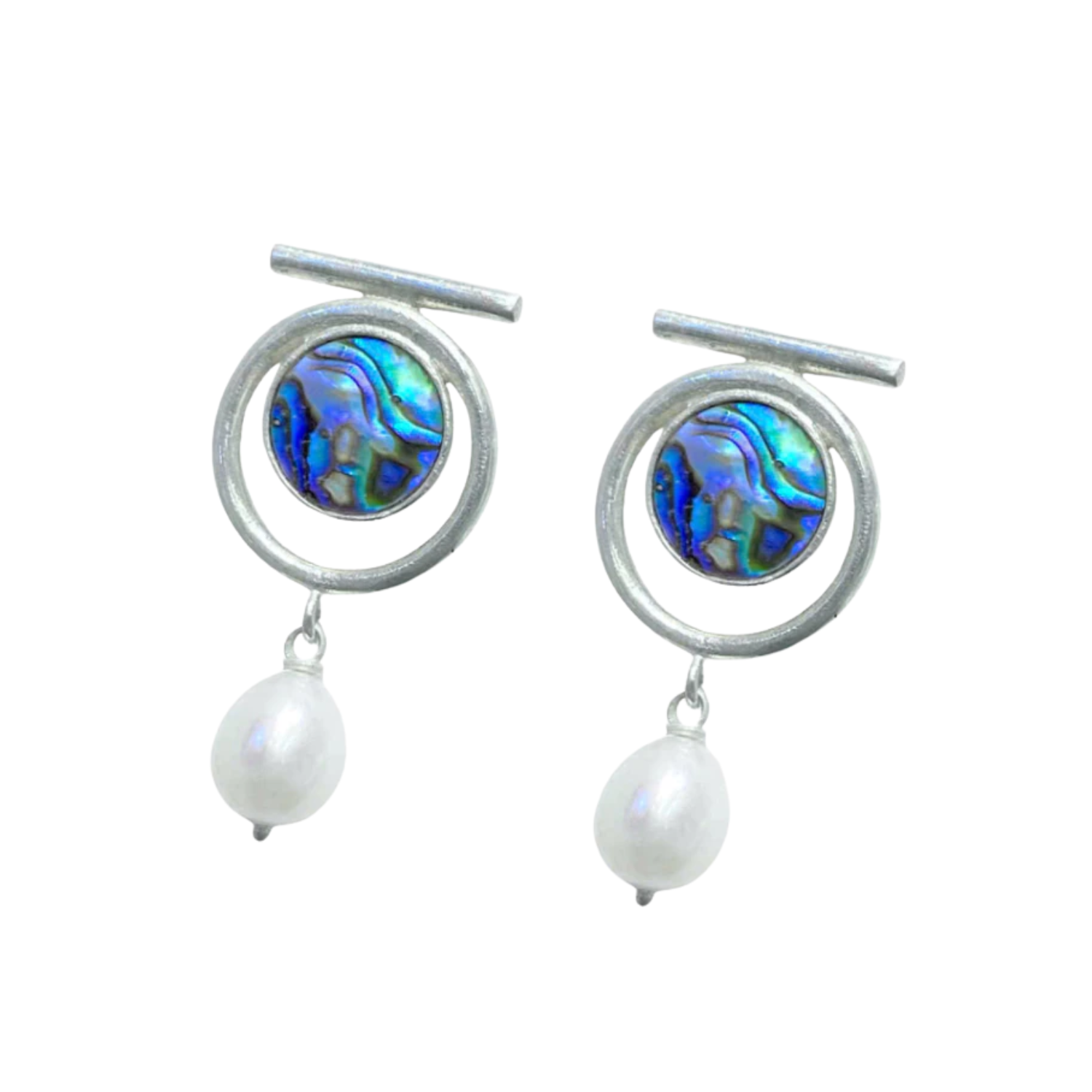 Handmade Small Abalone Shell Silver Earrings