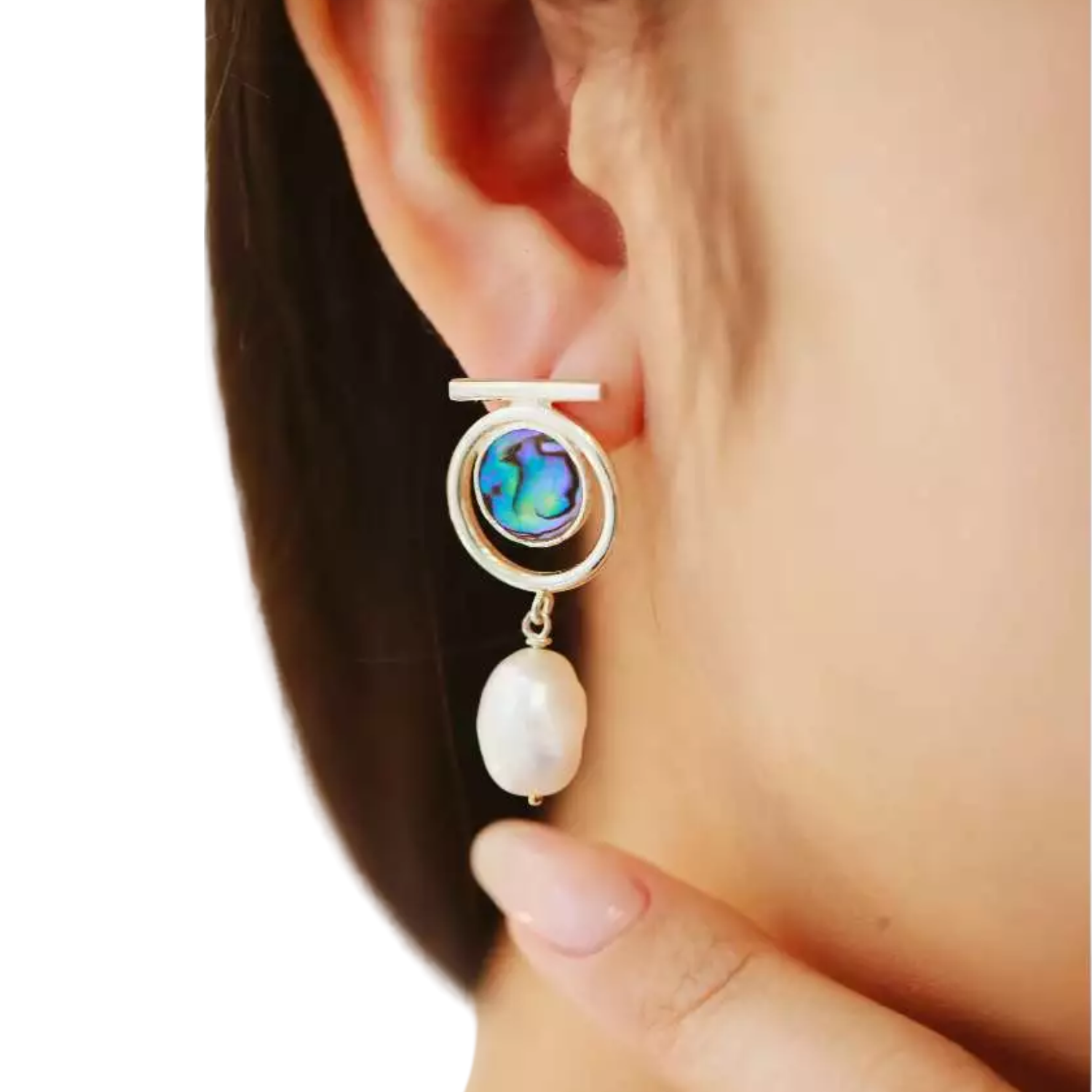 Handmade Small Abalone Shell Silver Earrings