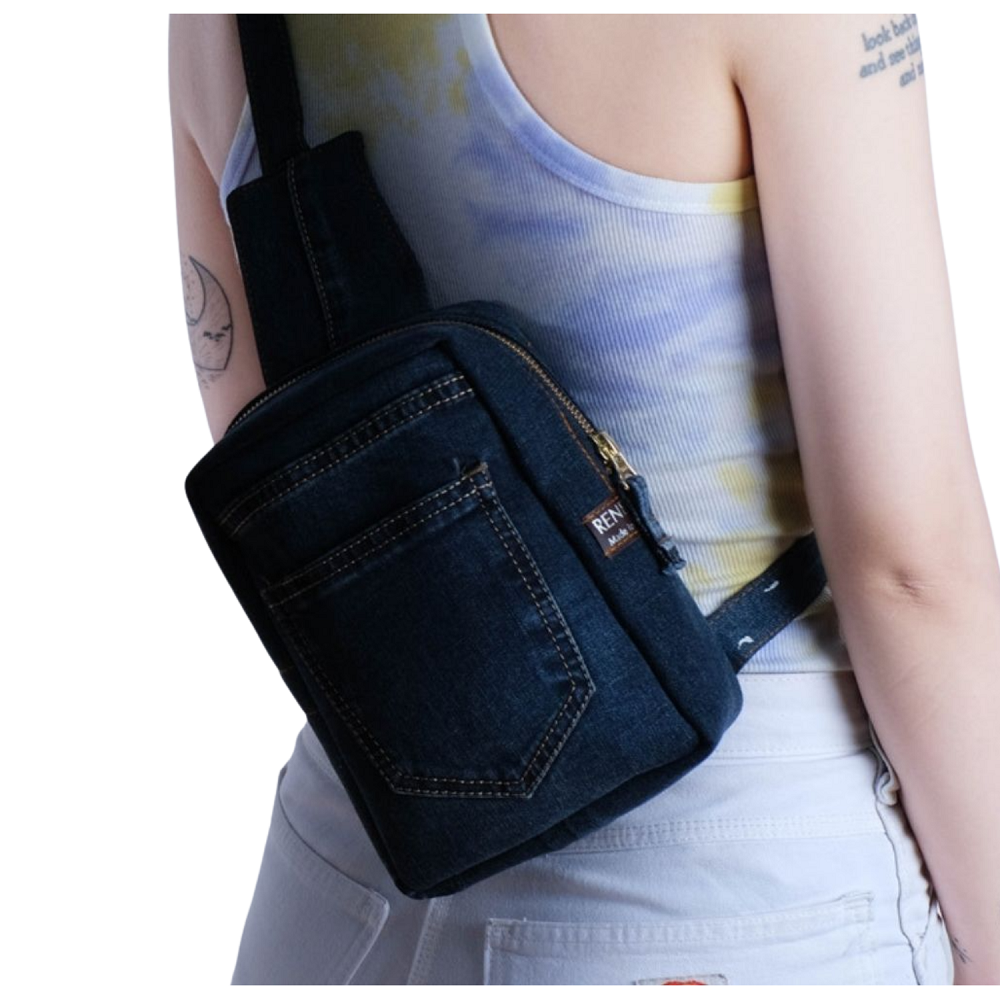 Handmade Upcycled Denim Boxy Crossbody Bag