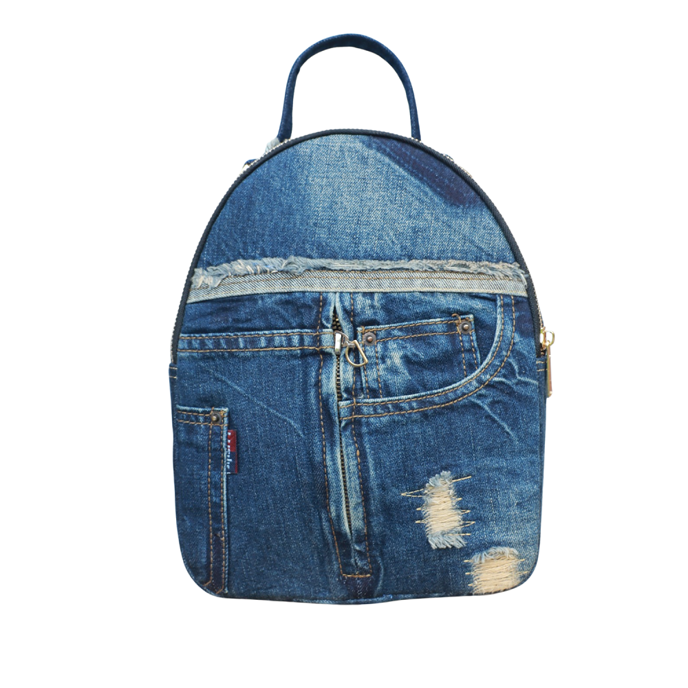 Handmade Upcycled Denim Backpack 2
