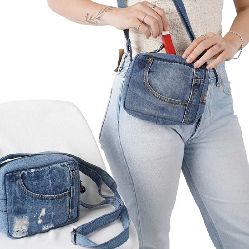 Handmade Upcycled Denim Blue Box Bag