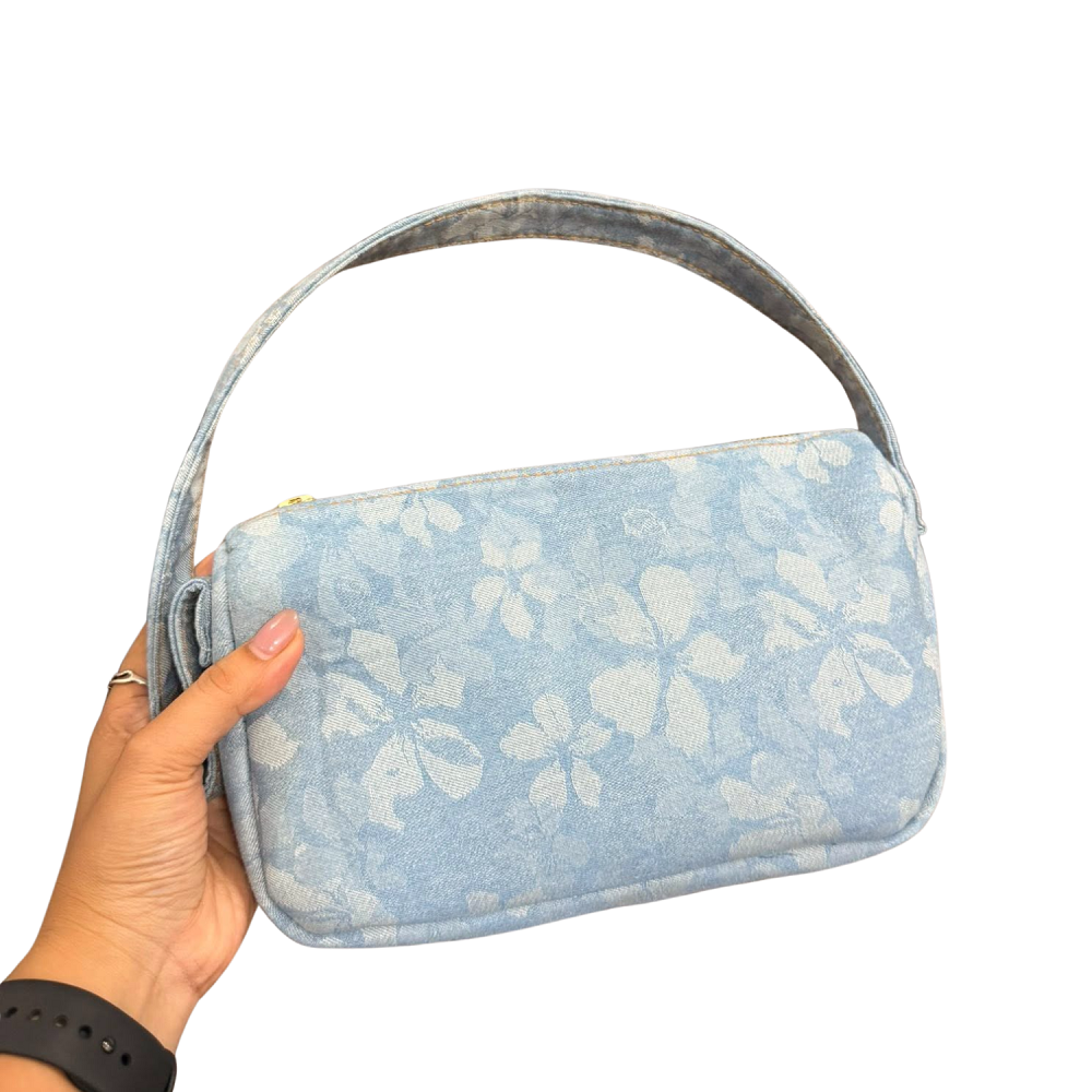 Handmade Upcycled Denim Camellia Armpit Bag