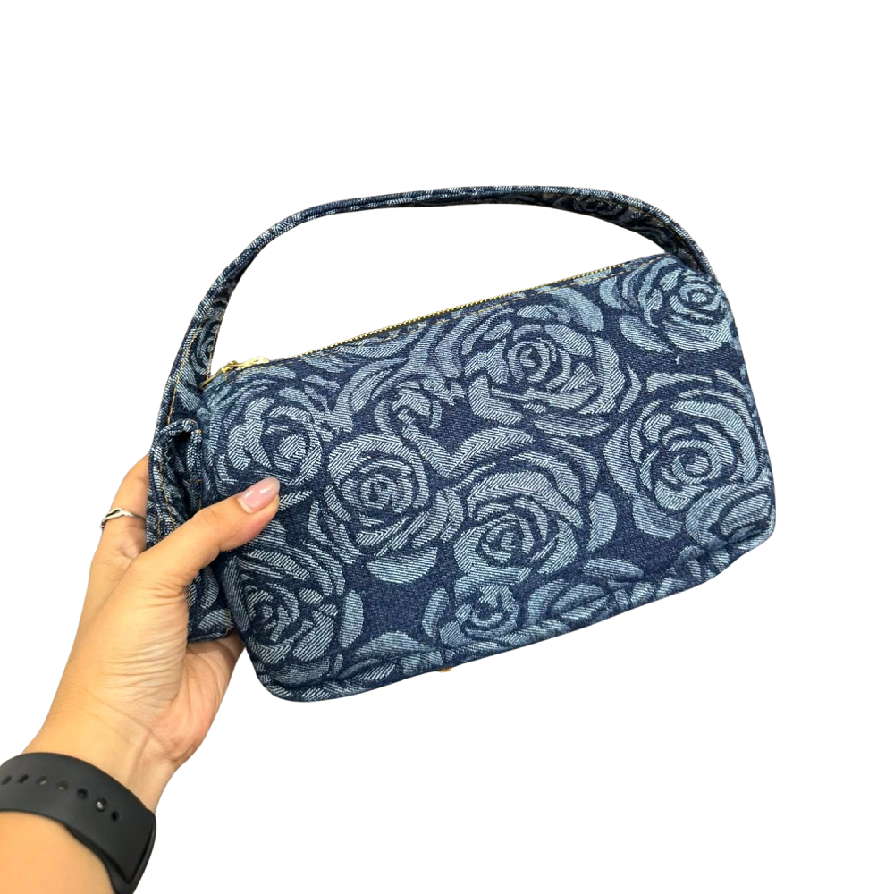 Handmade Upcycled Denim Camellia Armpit Bag