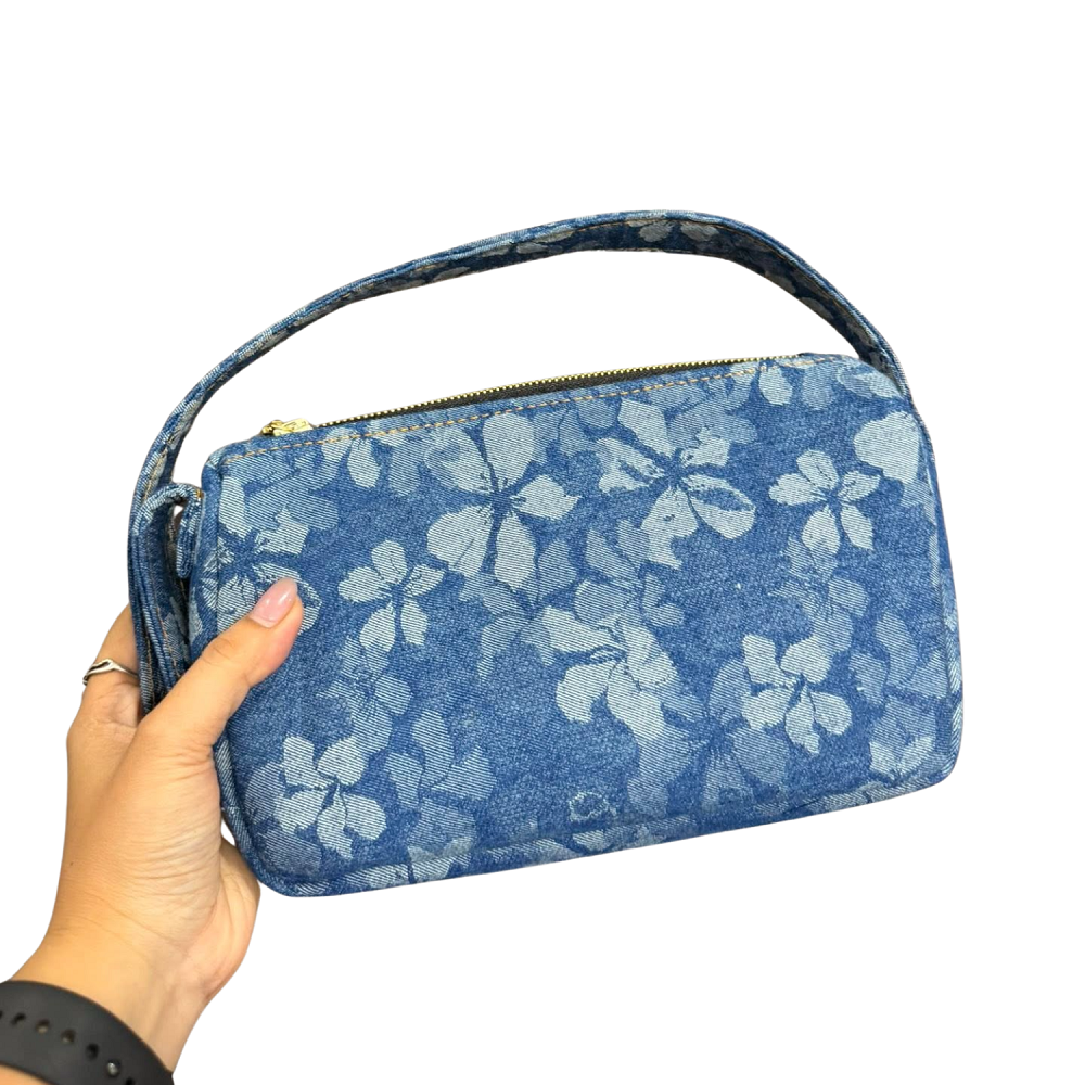 Handmade Upcycled Denim Camellia Armpit Bag