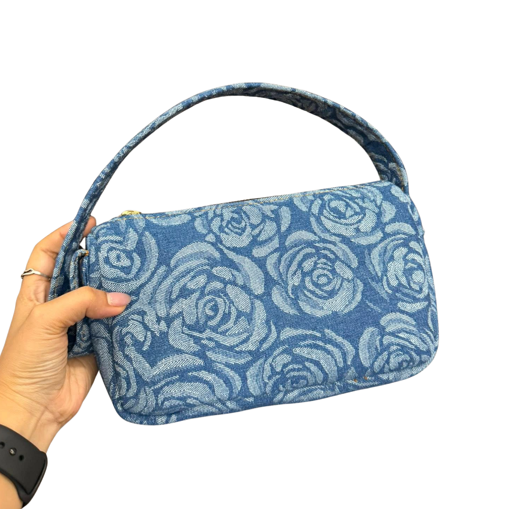 Handmade Upcycled Denim Camellia Armpit Bag