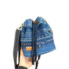 Handmade Upcycled Denim Drawstring Bag 1