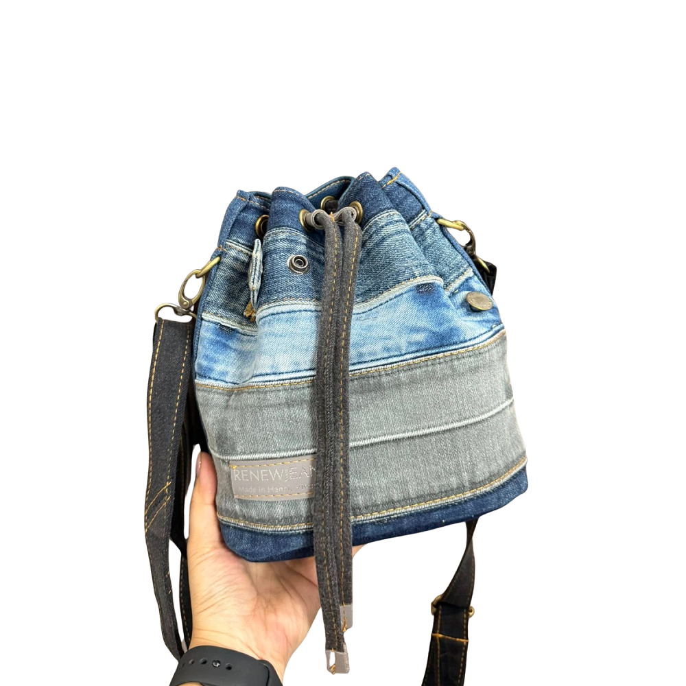 Handmade Upcycled Denim Drawstring Bag 1