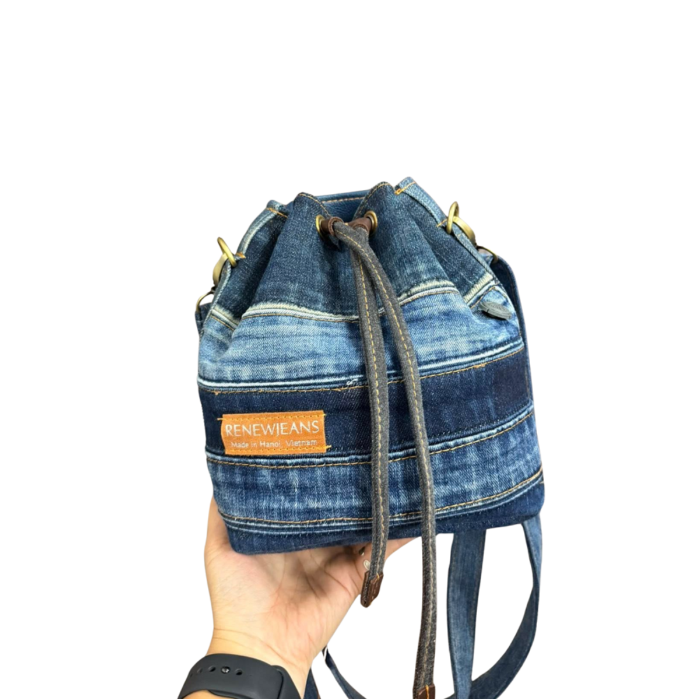 Handmade Upcycled Denim Drawstring Bag 2