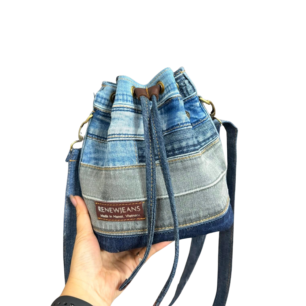 Handmade Upcycled Denim Drawstring Bag 2
