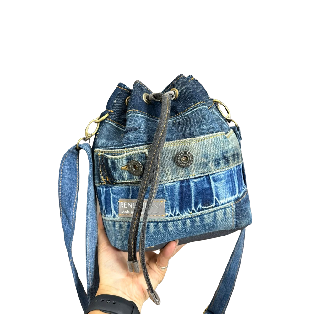 Handmade Upcycled Denim Drawstring Bag 1