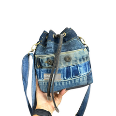 Handmade Upcycled Denim Drawstring Bag 1