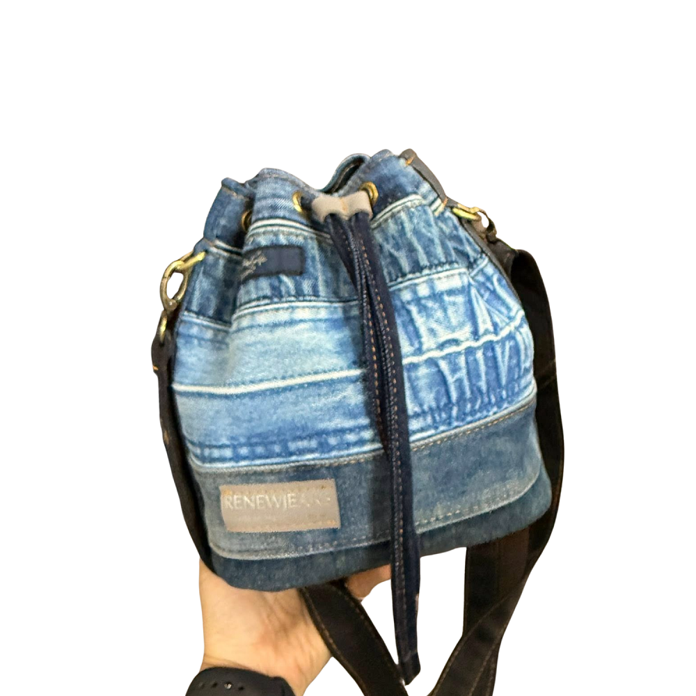 Handmade Upcycled Denim Drawstring Bag 2