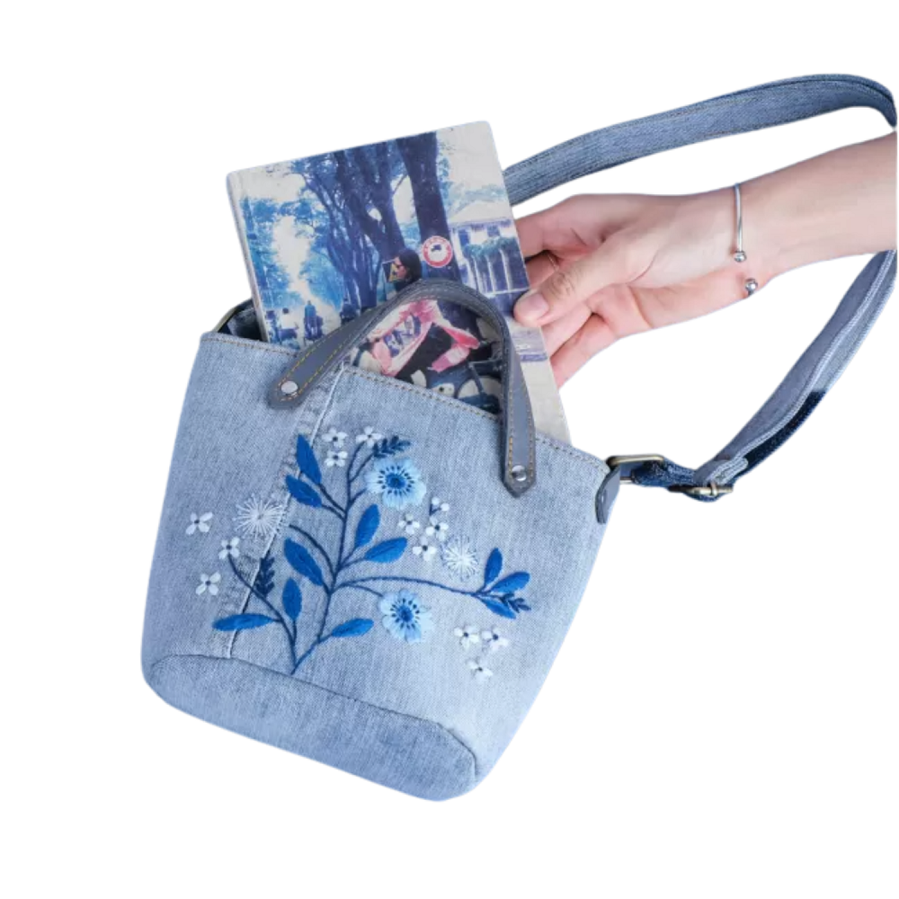 Handmade Upcycled Denim Embroidered Bag
