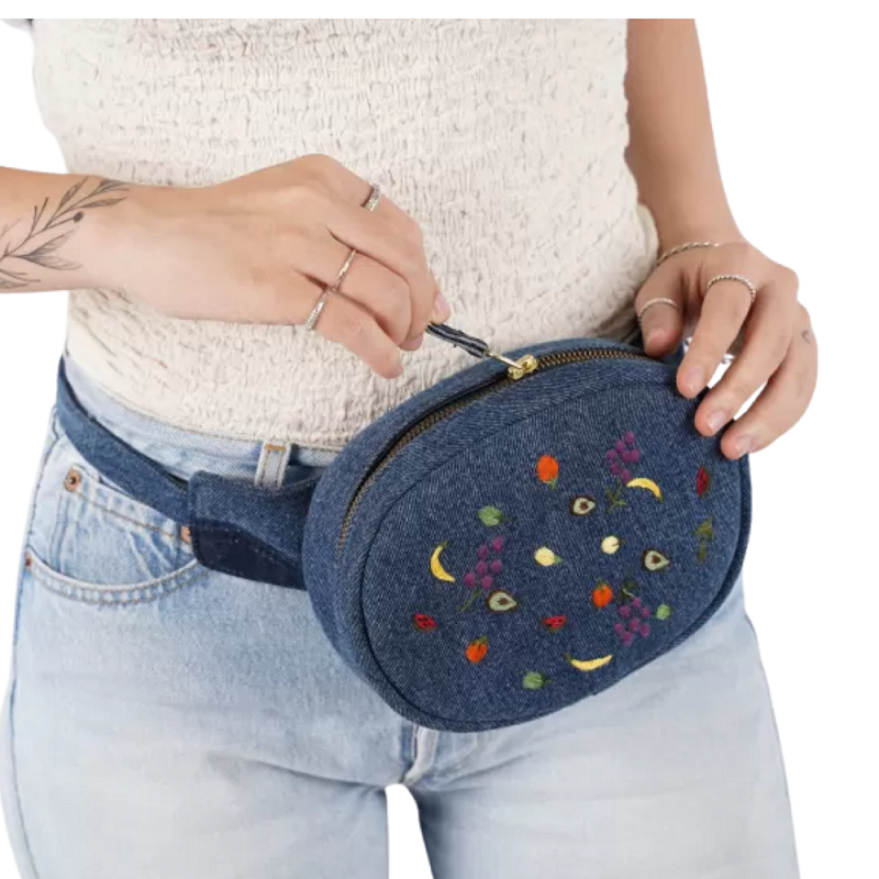 Handmade Upcycled Denim Embroidered Fanny pack