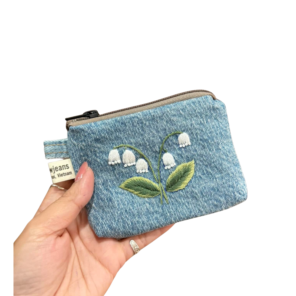 Handmade Upcycled Denim Small embroidered wallet 1